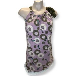 Munki Munki Size Medium Purple Printed  Vintage Sleeveless Pajama Tie Dress.